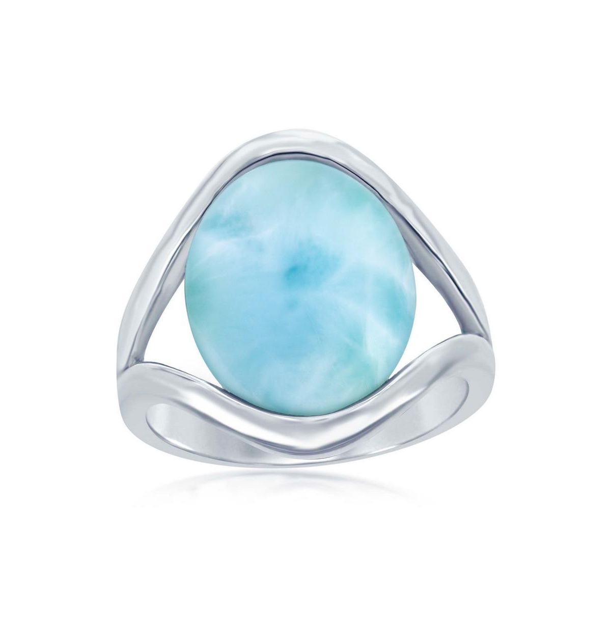 Sterling Silver Oval Larimar with Open Sides Ring - Blue
