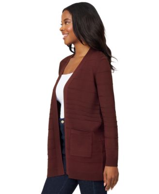 Petite Textured-Stripe Open-Front Cardigan Sweater