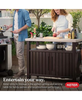 Unity XL Outdoor Kitchen Rolling Bar Cart with Storage Cabinet, Brown