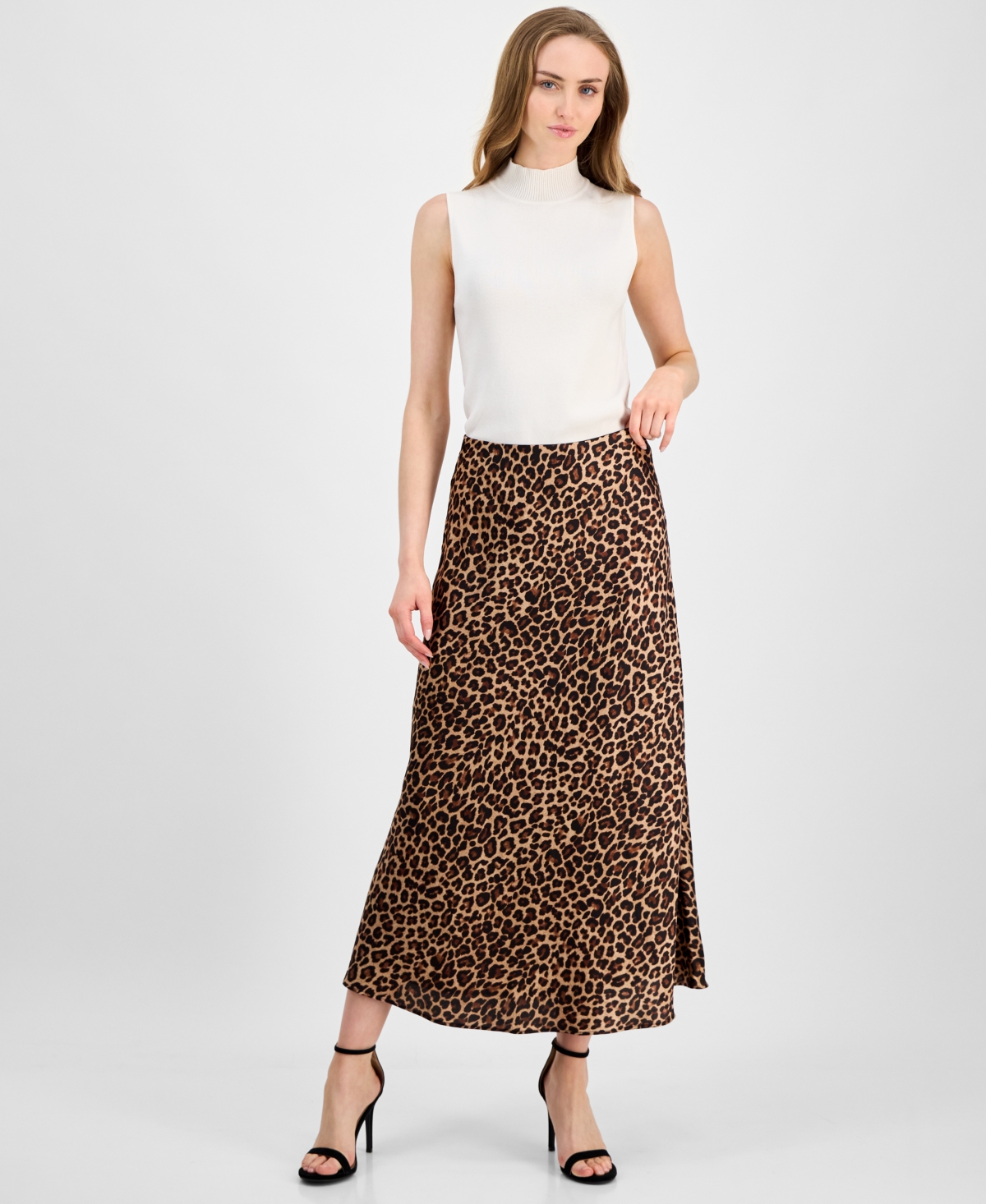 Anne Klein Plus Size Flared Leopard-print Maxi Skirt In Brown