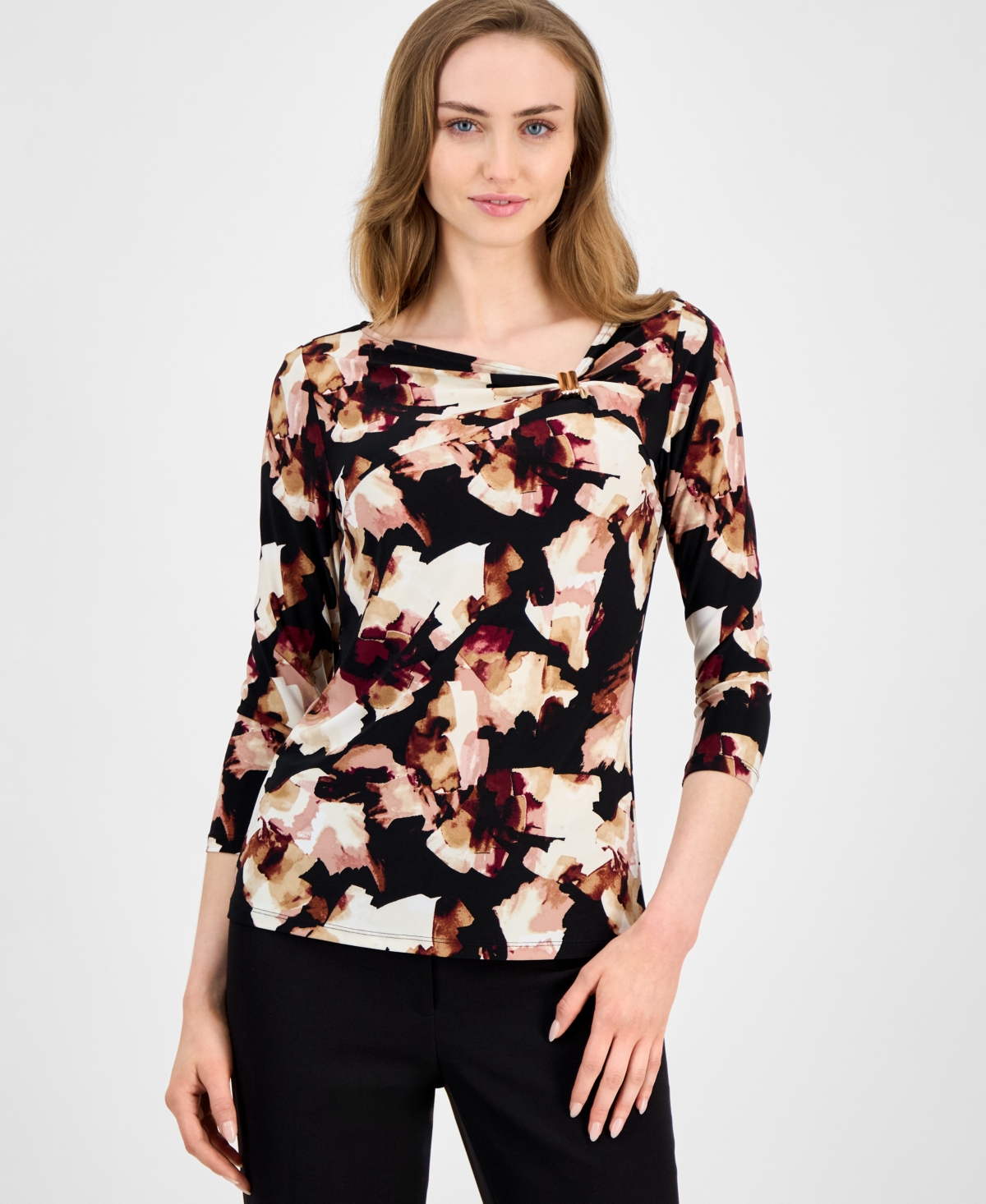 Women's Printed Hardware-Trim Top - Anne Black Multi