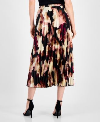 Women's Printed Pleated Pull-On Midi Skirt