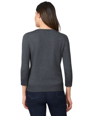 Petite Crewneck 3/4-Sleeve Cardigan Sweater