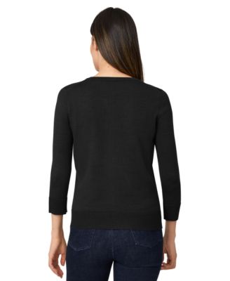 Petite Crewneck 3/4-Sleeve Cardigan Sweater