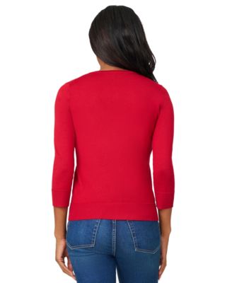 Petite Crewneck 3/4-Sleeve Cardigan Sweater