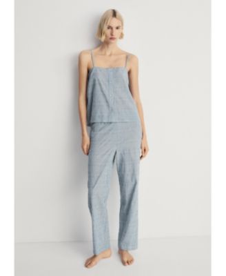 MANGO - Women's Cotton Striped Woven Seersucker Trousers