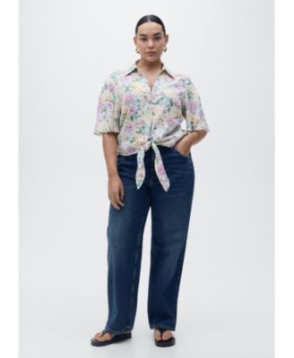 Women's Knotted Floral Linen Shirt