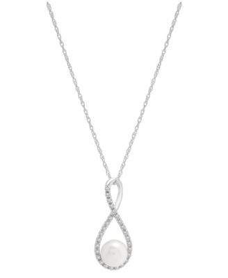 Macy's - Cultured Freshwater Pearl (6mm) & Diamond (1/10 ct. t.w.) Infinity 18" Pendant Necklace in 10k White Gold