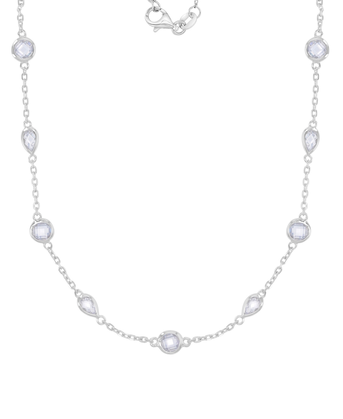 Macy's Cubic Zirconia Bezel Station 18" Collar Necklace In Sterling Silver In Silver