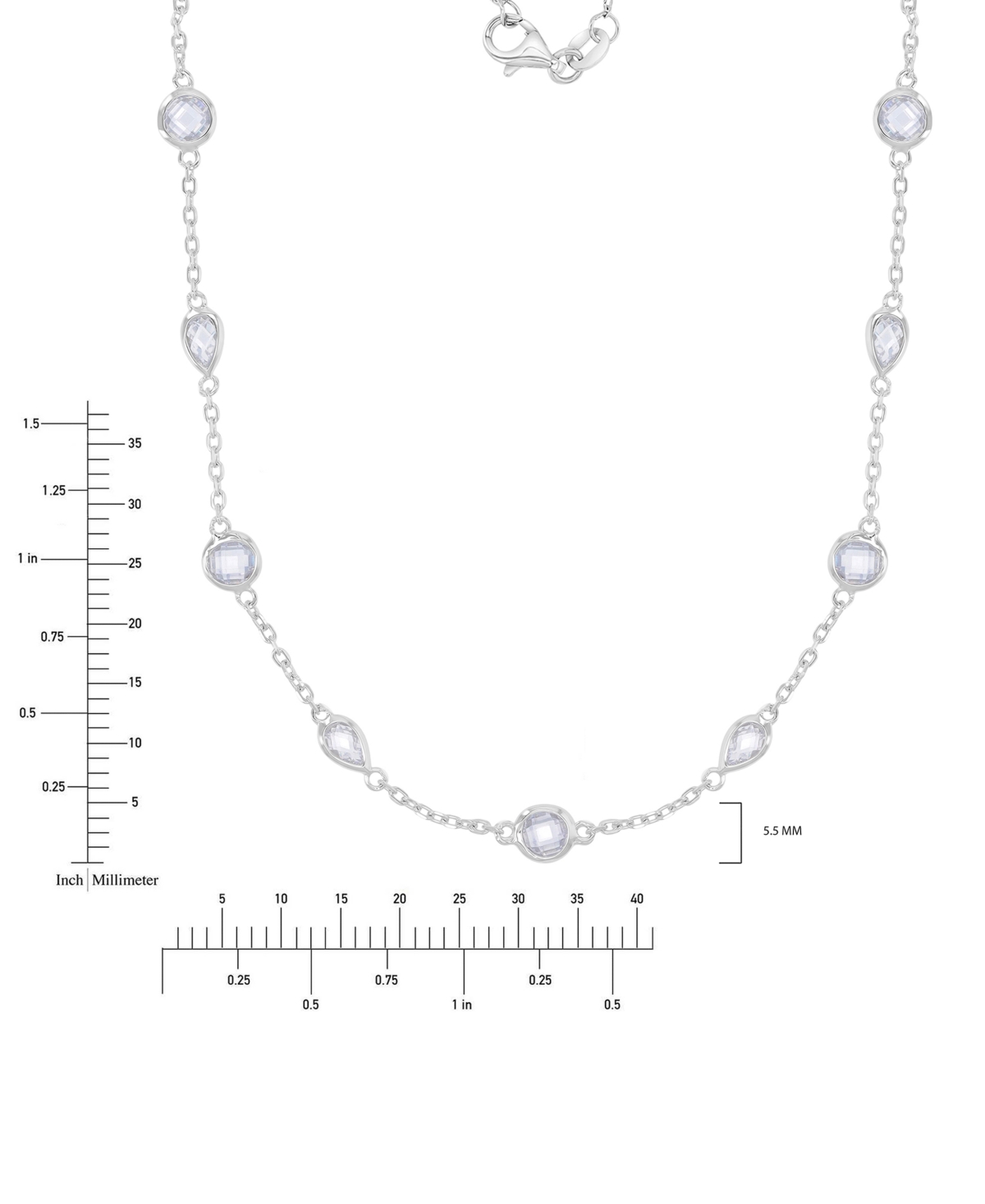 Macy's Cubic Zirconia Bezel Station 18" Collar Necklace In Sterling Silver In Silver