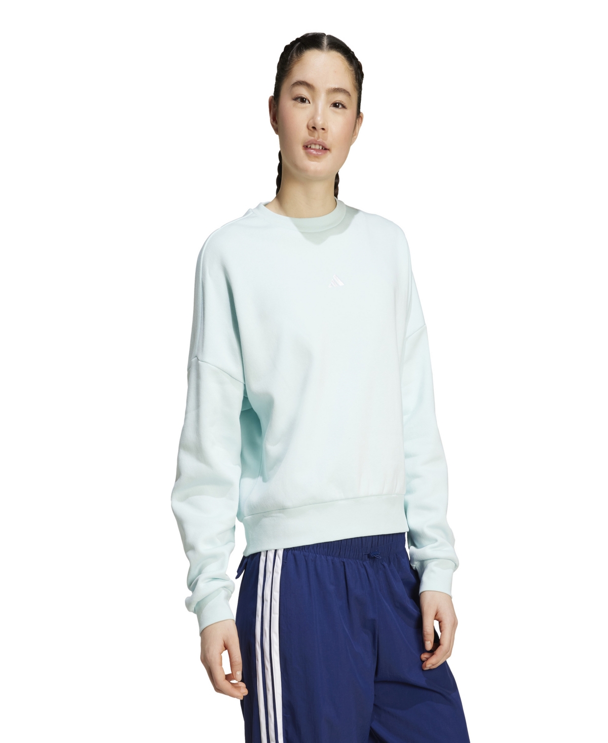 Adidas Originals Women's Essentials Small Logo Feel Cozy Crew Neck Sweatshirt In Blue