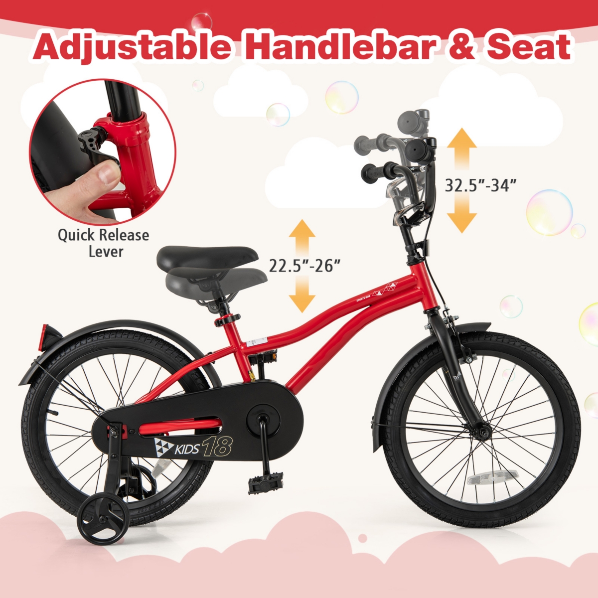 Bicycle for Kids with Adjustable Seat Bell Reflectors for Visibility