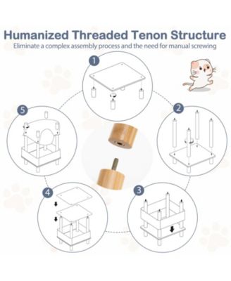 2-Tier Wooden Cat House with Semi-enclosed Condo and Removable Clothes