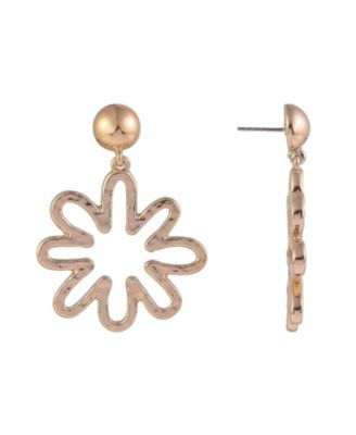 Gold Tone Cutout Flower Drop Earrings