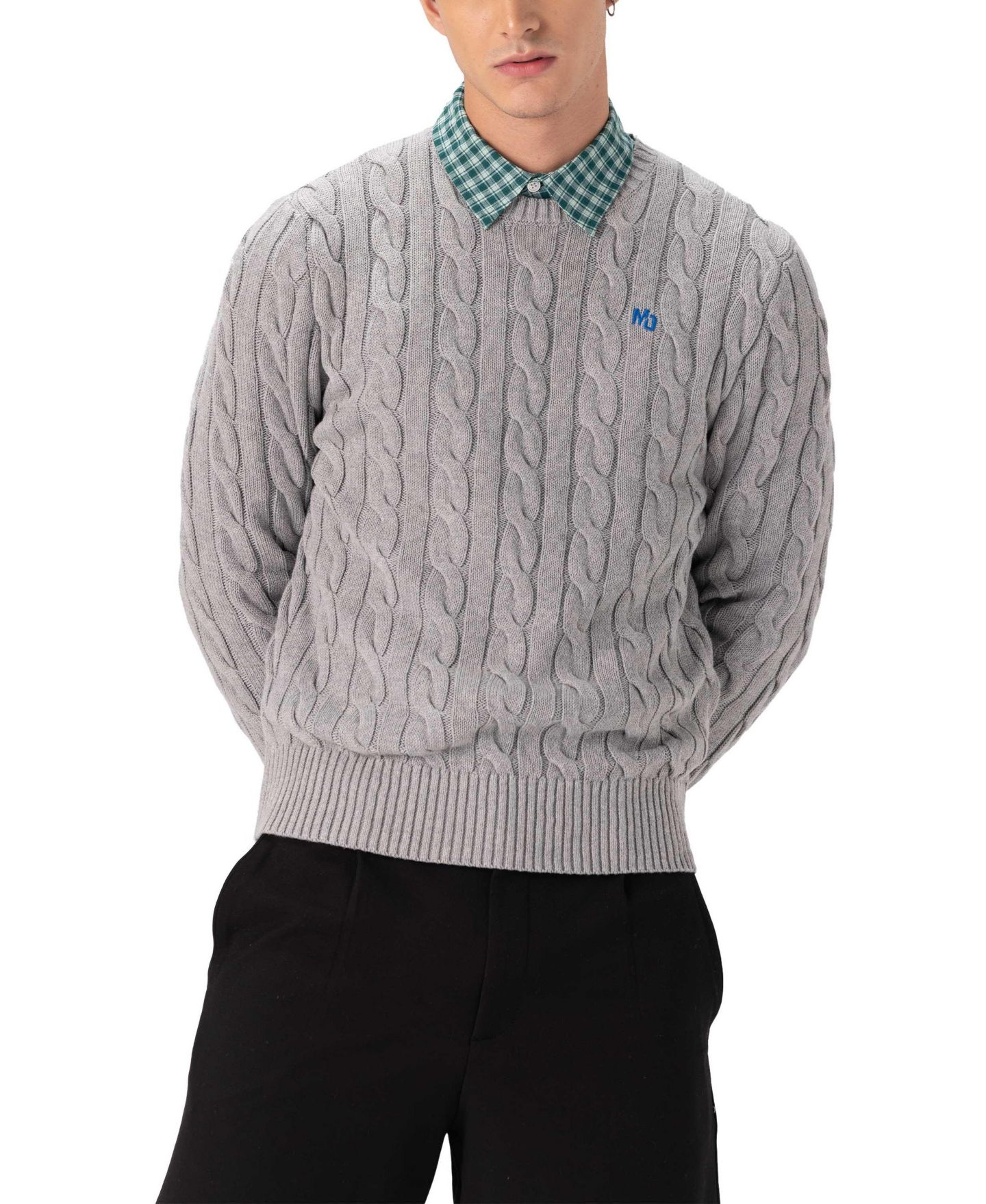 Мужской свитер Members Only Crew Neck Cable Knit, цвет: Серый — фото 2