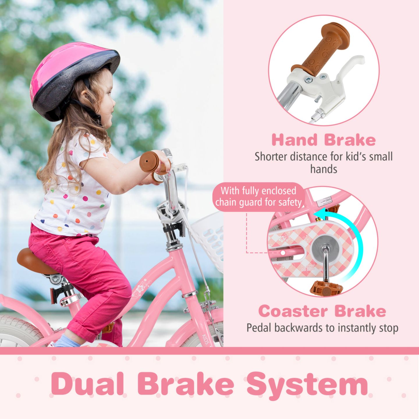 Детская игрушка Slickblue Kids Bicycle with Training Wheels and Basket for Boys & Girls, цвет: Персиковый — фото 5