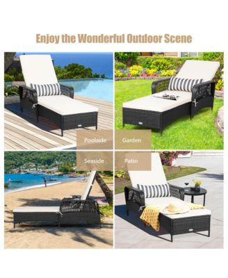 Adjustable Patio Rattan Lounge Chair Chaise Recliner w/ Cushion & Pillow