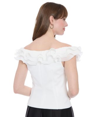 Women's Scuba Crepe Ruffled-Neckline Top