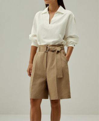 Women's Chic Silk-Linen Blend Bermuda Shorts