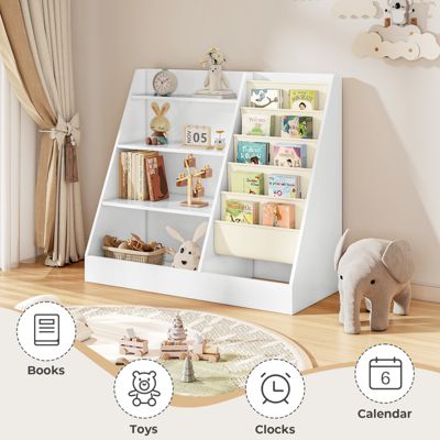 4-Tier Kids Bookshelf and Toy Storage Organizer with Anti-Tipping Kits for Safe