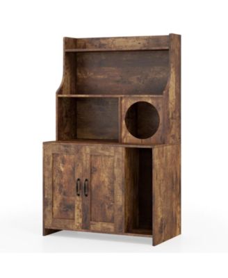 Modern Wooden Industrial Cat Litter Box Enclosure with Storage Shelves