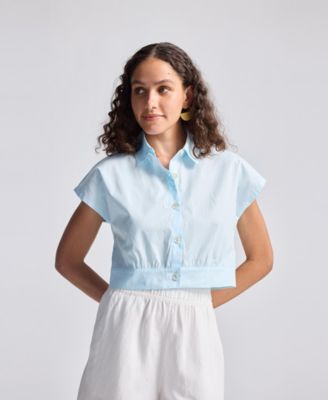 Women's Oversized Crop Shirt in Summer Blue