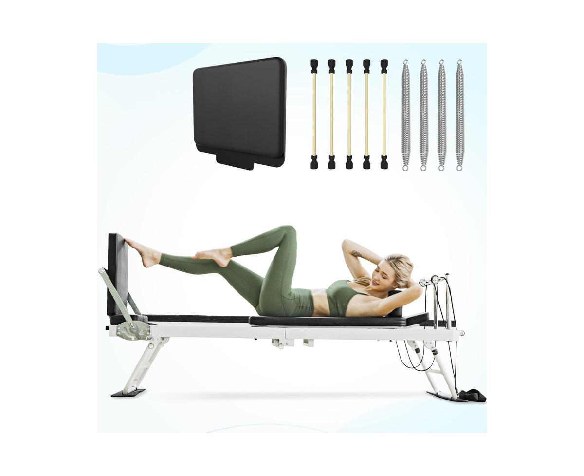 Foldable Reformer Pilates Machine for Home Use &#x2013; Dual Resistance System (Springs & Cords), Includes Jump Board for Full-Body Home Worko
