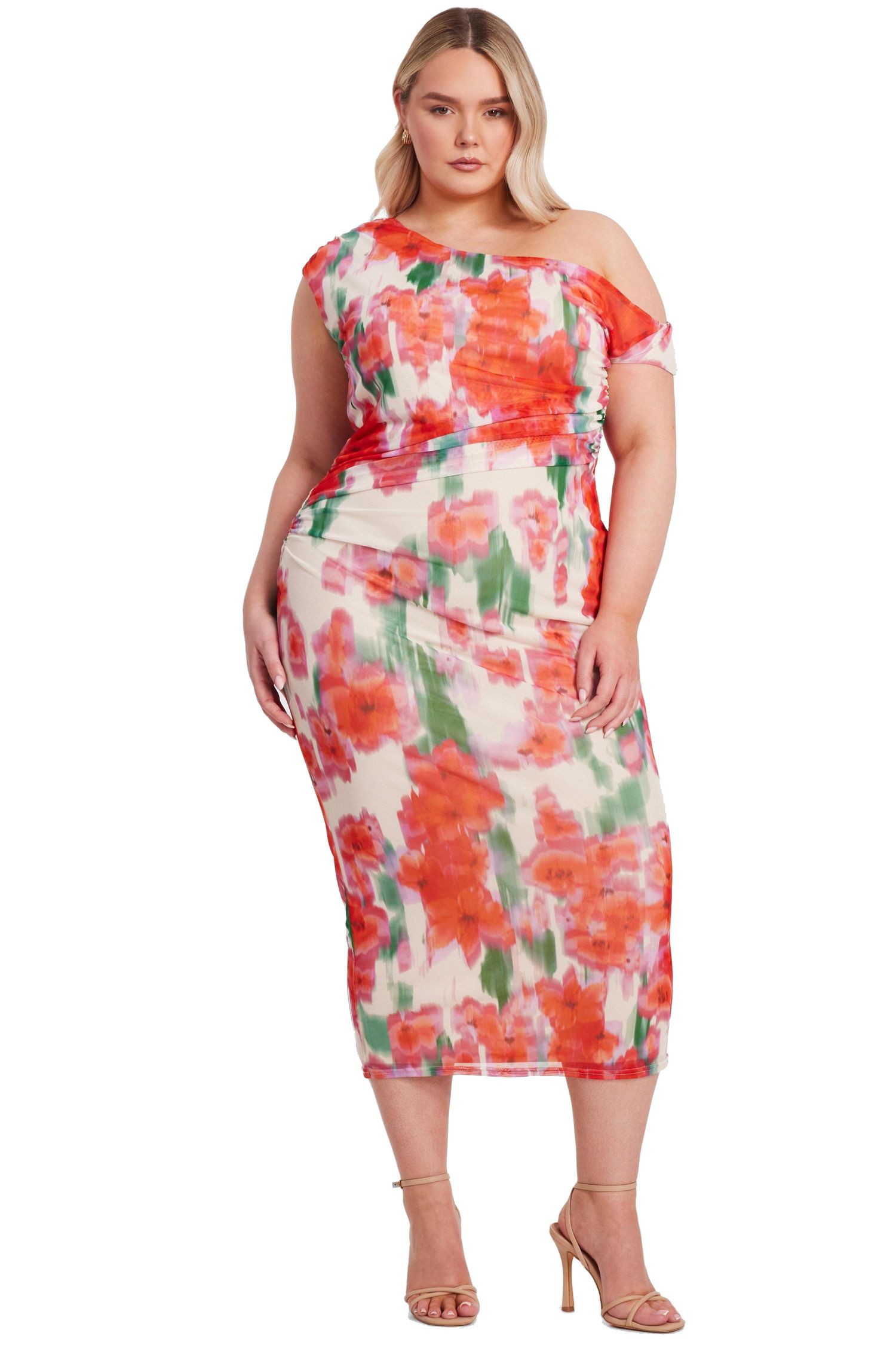 Women's Mesh Ruched Midaxi Dress