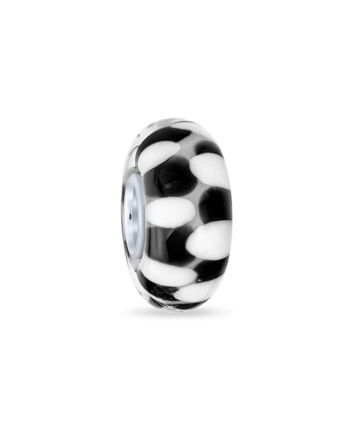 Murano Glass Charm Bead Black White Checkerboard for European Bracelet - White