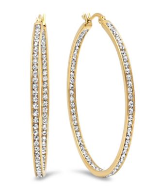 Women's Stainless Steel In and Out Simulated Diamond Hoop Earrings