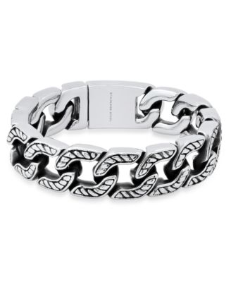 Men’s Heavy Oxidized Stainless Steel Accented Cuban Link Chain Bracelet