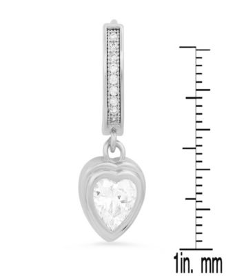 Women's Brass Simulated Diamonds Dangling Charm Heart Huggie Earrings