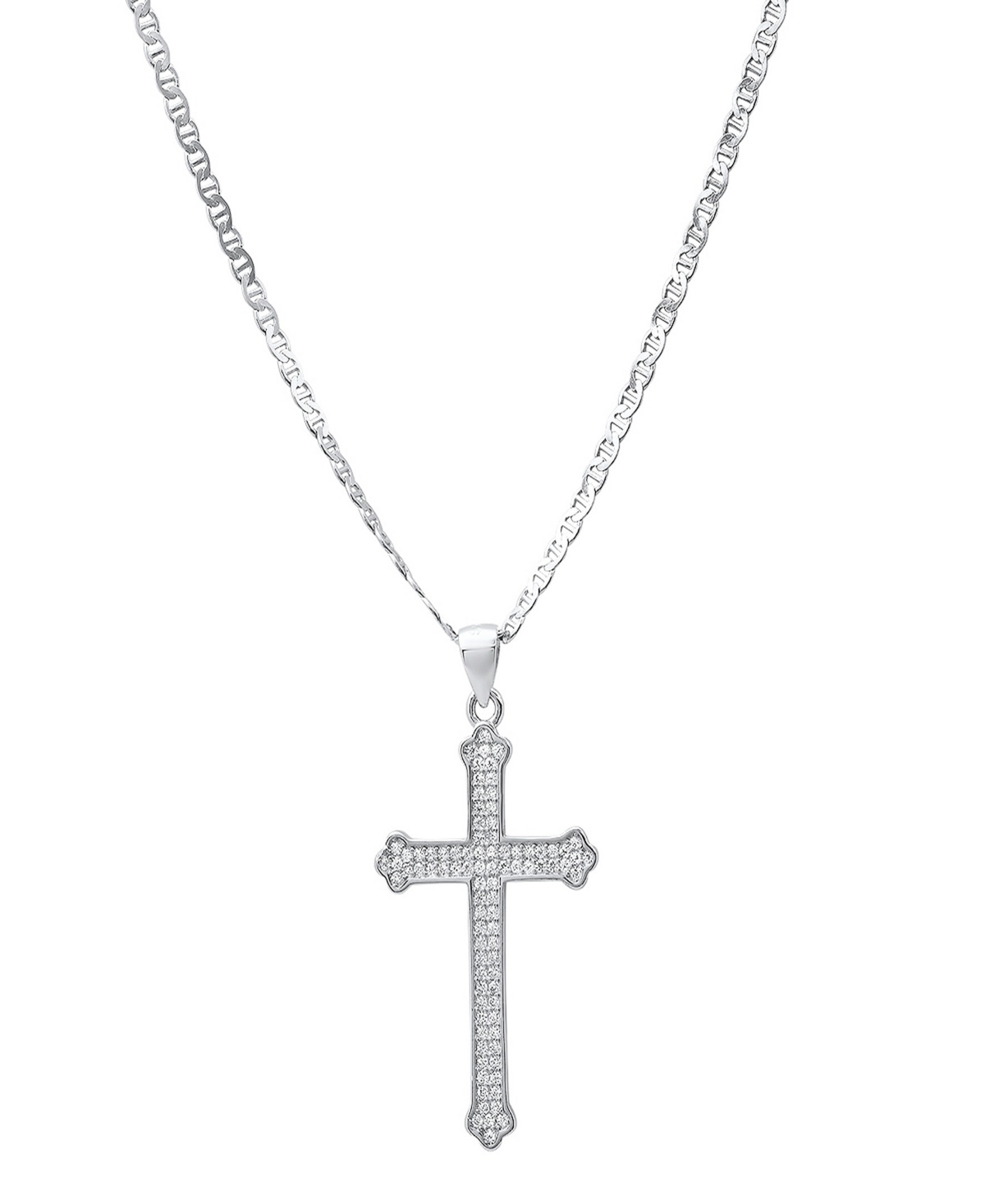 Steeltime Men's Sterling Silver And Simulated Diamonds Cross Pendant Necklace