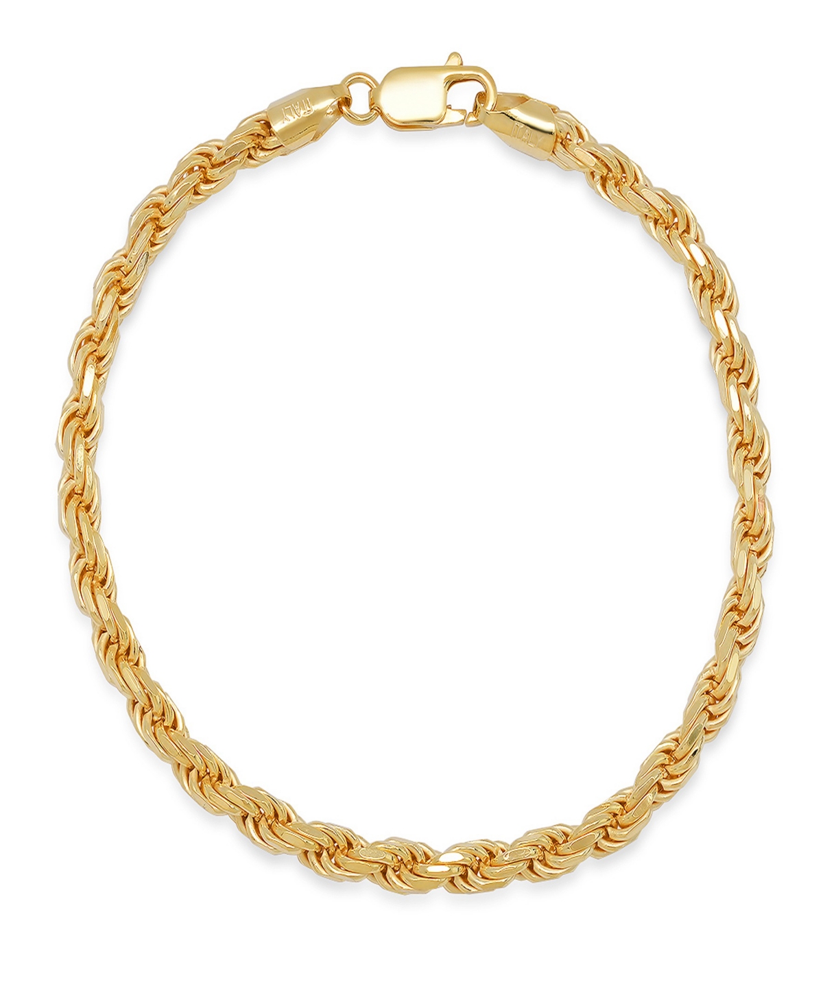 Unisex 14K Gold Plated Sterling Silver Rope Chain Bracelet - Gold