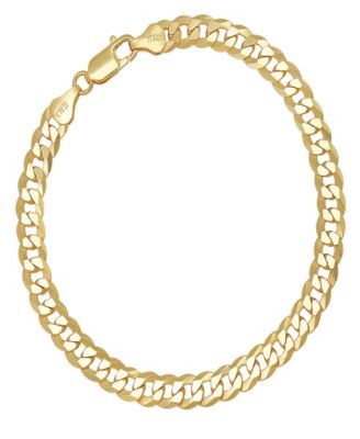 Unisex 14K Gold Plated Sterling Silver Diamond Cut Curb Link Chain Bracelet