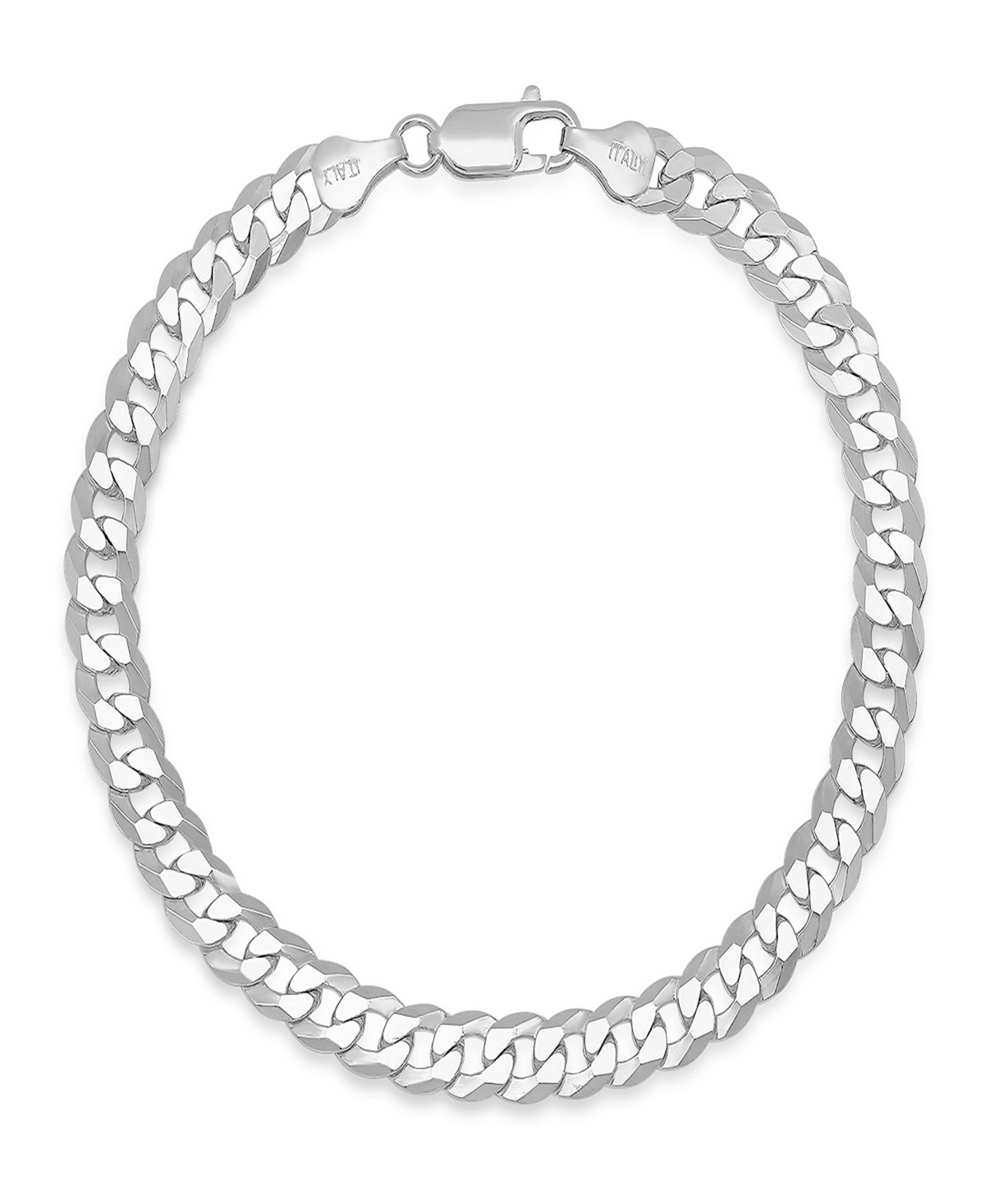 Unisex Sterling Silver Diamond Cut Curb Link Chain Bracelet - Silver