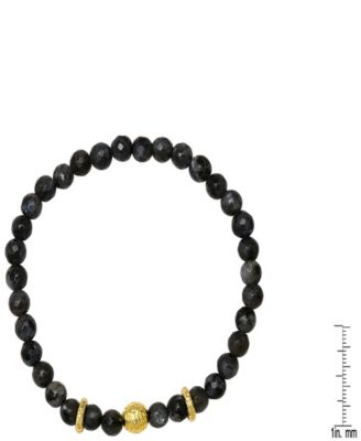 Men’s 14K Gold Plated Sterling Silver and Gray Agate Beaded Stretch Bracelet