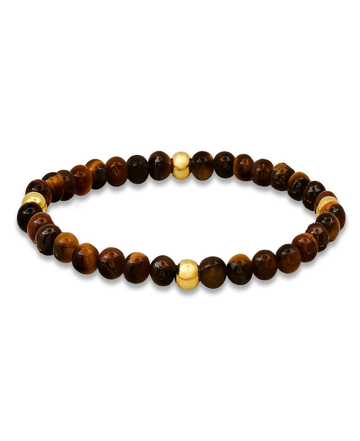 Steeltime Men's 14k Gold Plated Sterling Silver And Tiger Eye Beaded Stretch Bracelet