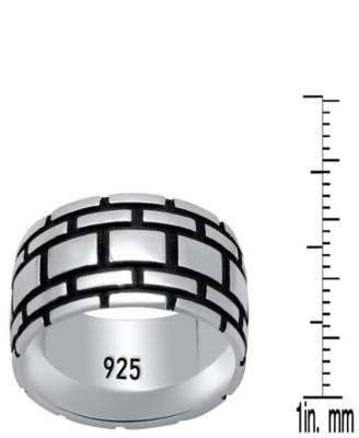 Men's Sterling Silver and Black IP Brick Band Ring