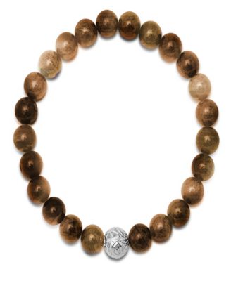 Men’s Tiger Eye Beads and Sterling Silver Bead Stretch Bracelet
