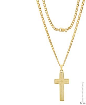 Unisex 14K Gold Plated Sterling Silver Cuban Super Flat Chain and Lord's Prayer Cross Pendant Bracelet			