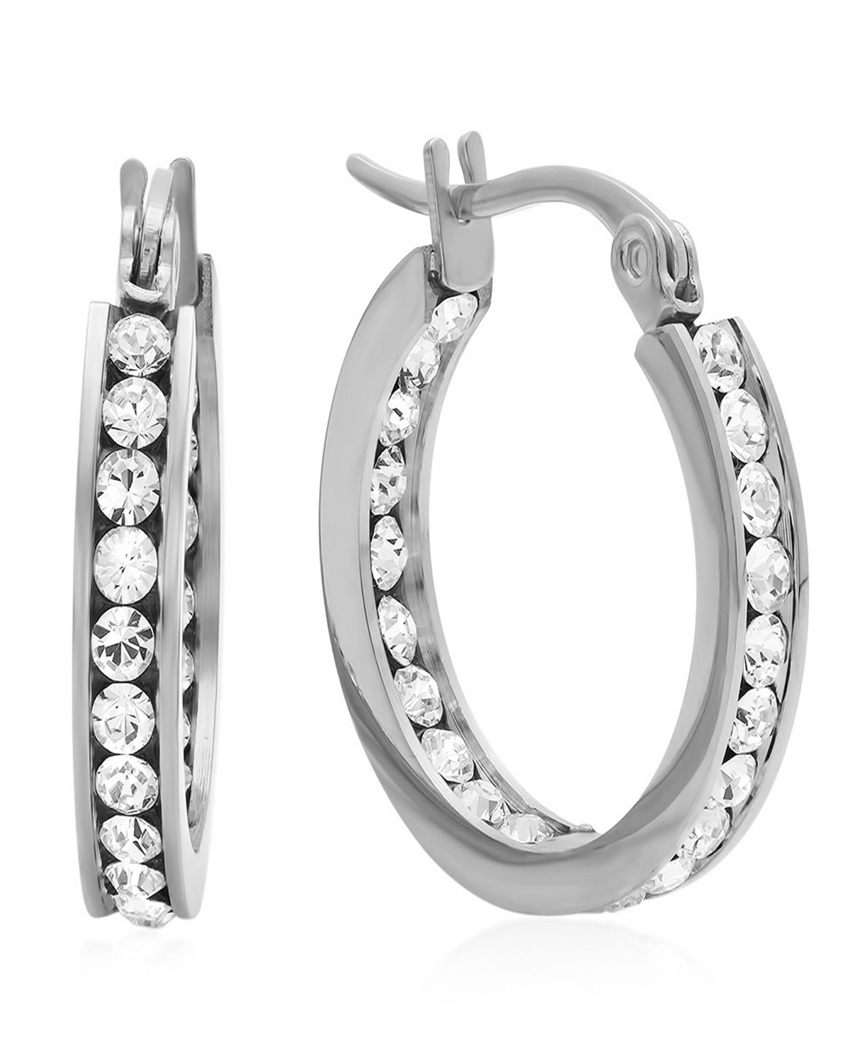 Steeltime Women's Stainless-steel Hoop Earrings Adorned With Swarovski Crystals