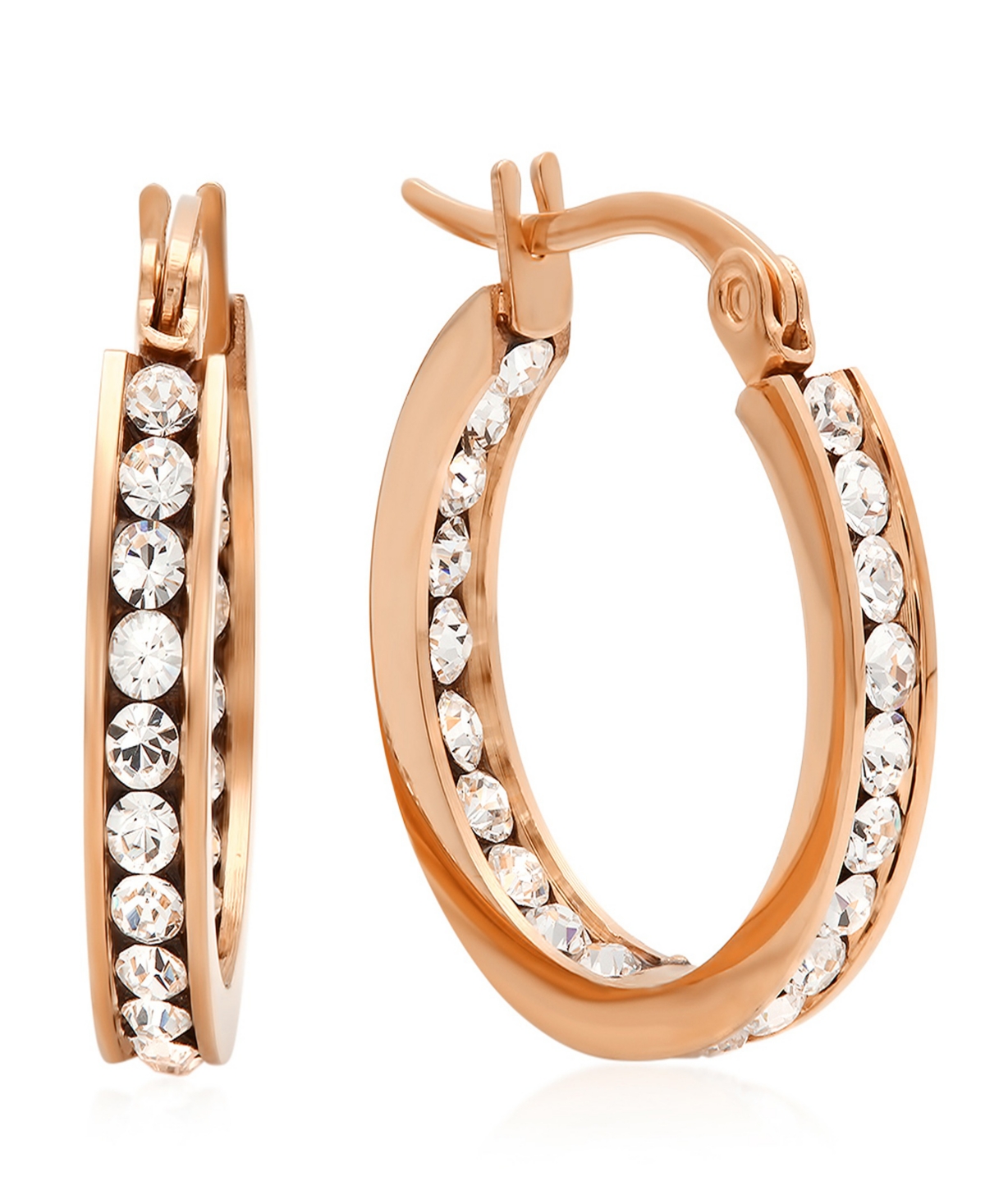 Women's Stainless-Steel Hoop Earrings Adorned with Swarovski Crystals - Rose Gold