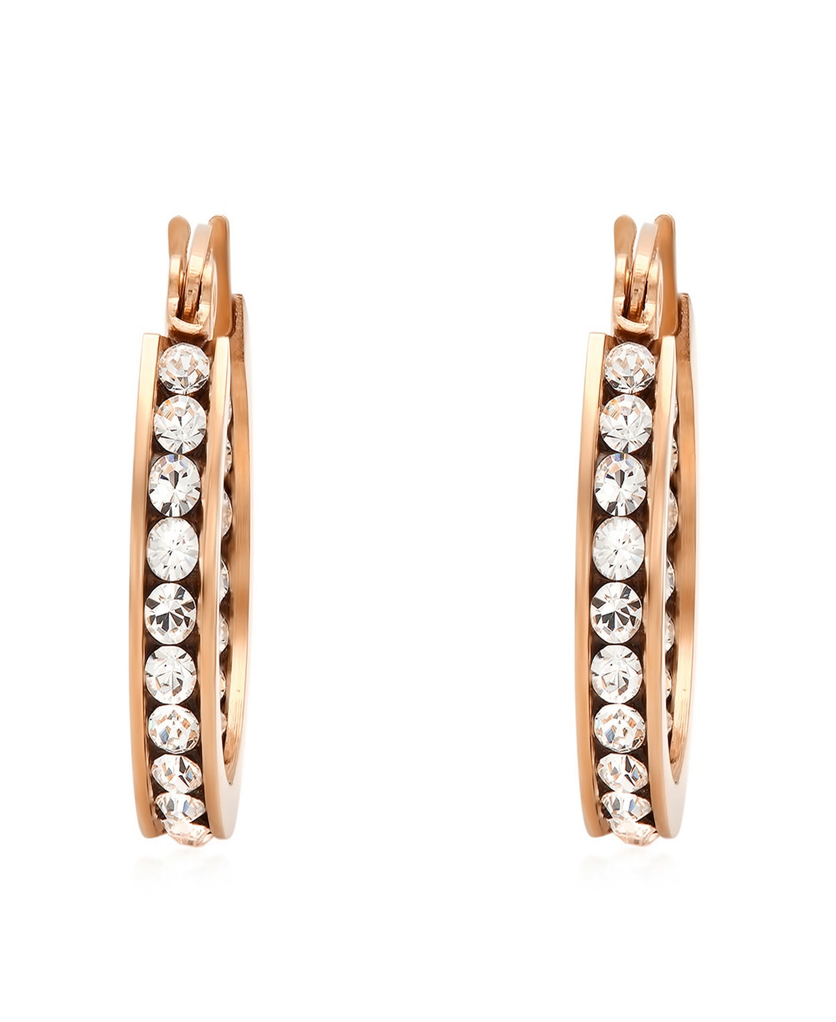Steeltime Women's Stainless-steel Hoop Earrings Adorned With Swarovski Crystals