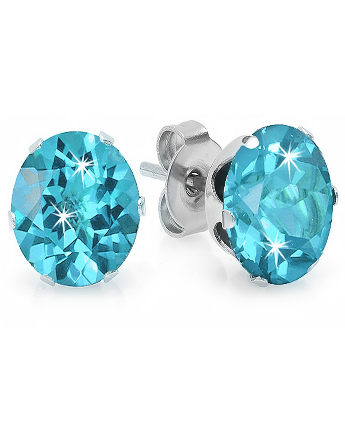 Women's Blue Simulated Diamonds Stainless Steel Stud Earrings - Turquoise