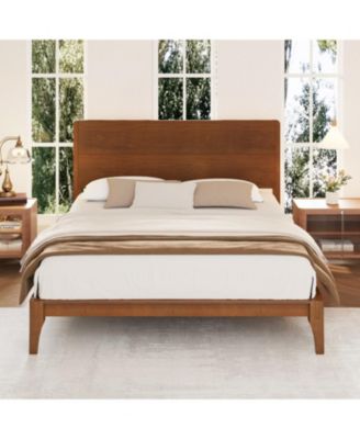 Mid-Century Modern King Size 12 Inch Bamboo Wood Platform Bed with Wood Slat Support, No Box Spring Needed, Easy Tool-Free Assembly