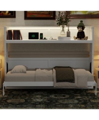 Twin XL Size Murphy Bed with Desk, LED Light and USB Charging Station