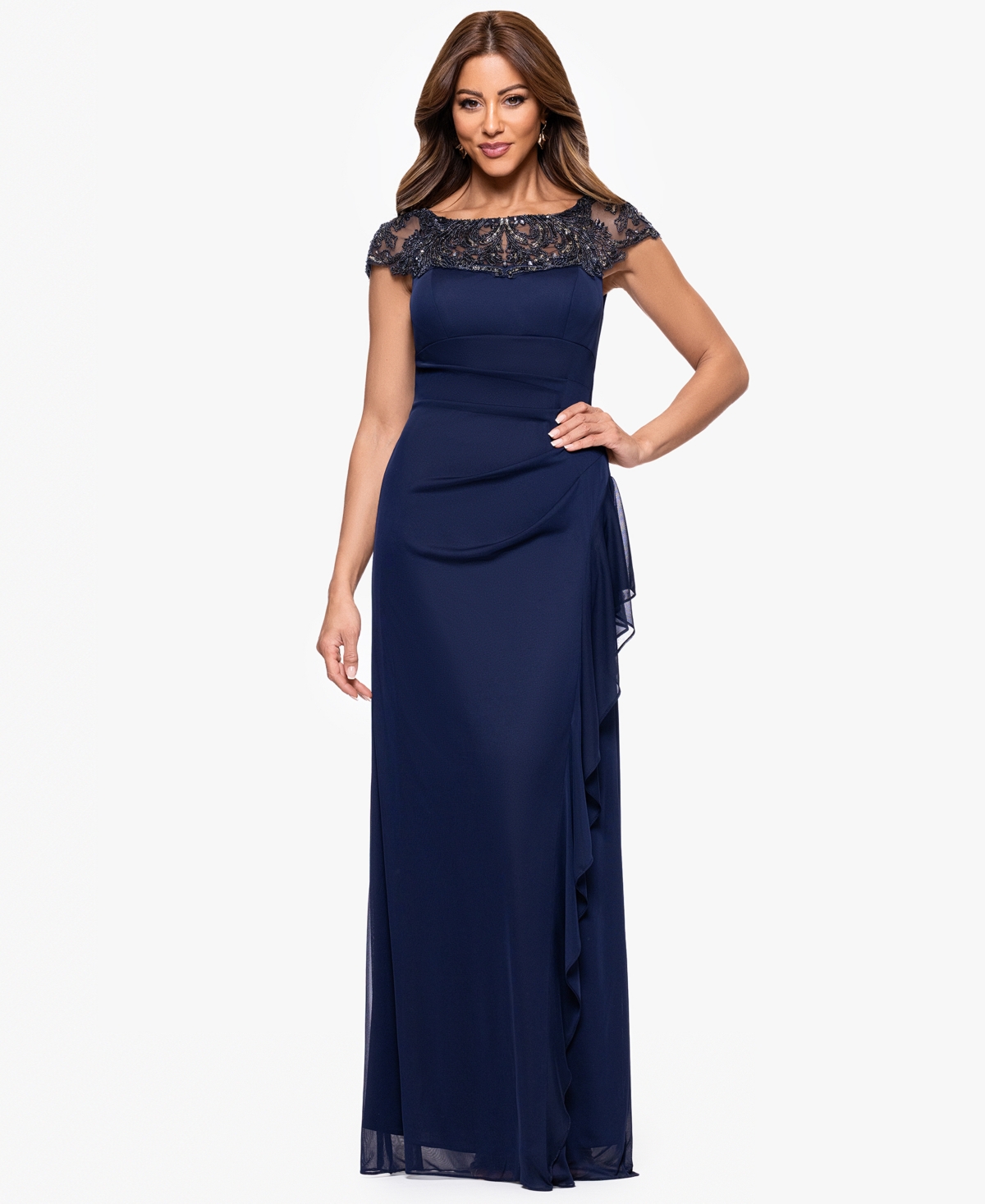 Xscape Women's Boat-neck Long Sheath Dress