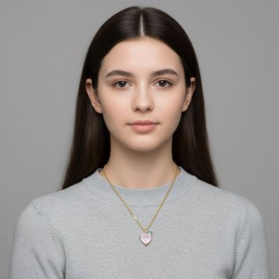 14K Gold Plated with Colored Cubic Zirconia Heart & Leaf Pendant Necklace