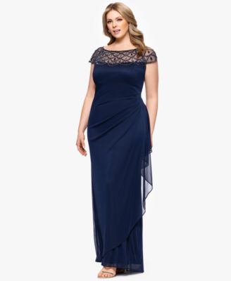 Plus Size Sheer Boat-Neckline Long Sheath Dress